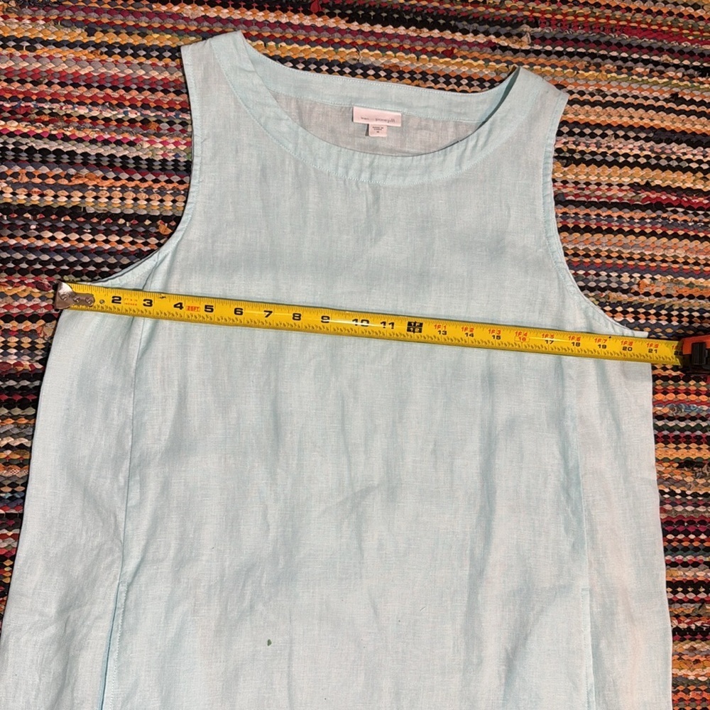 Pure Jill 100% Linen Tunic Top Sleeveless Pockets Lagenlook Aqua Blue size M - Picture 10 of 14